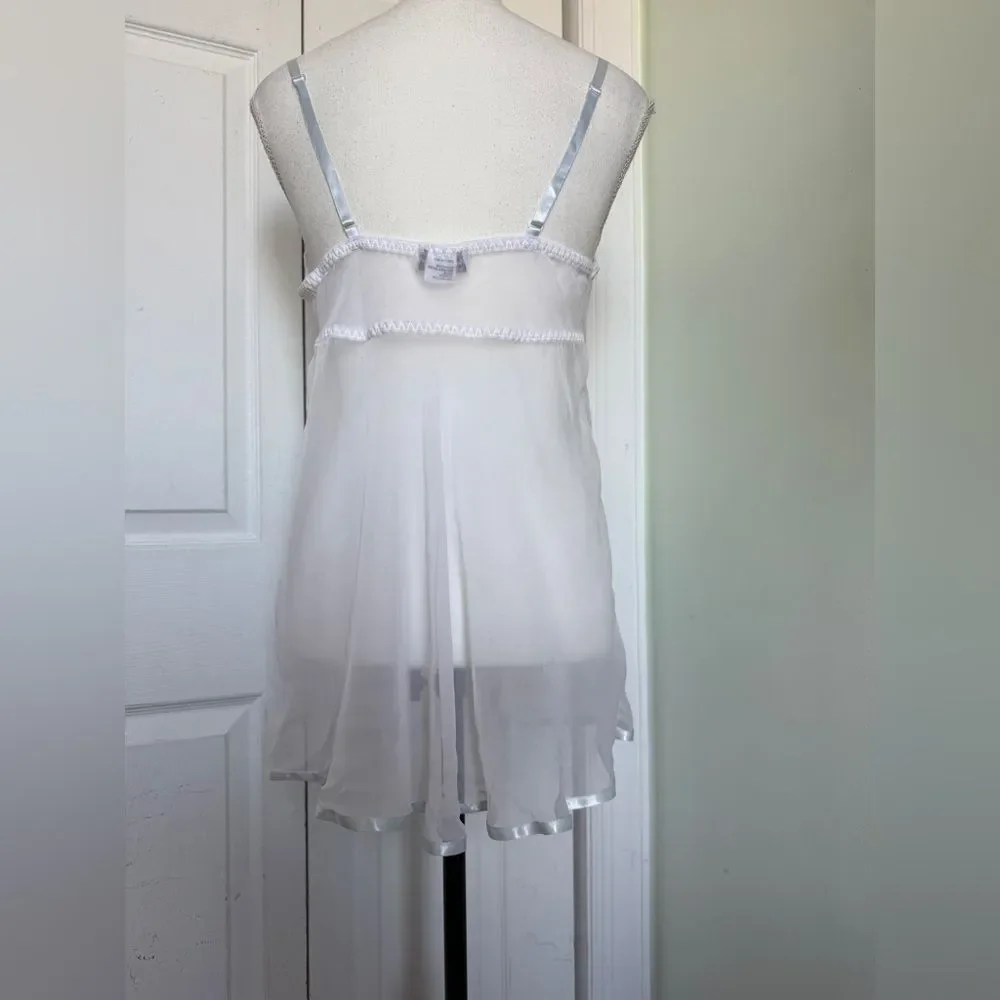 Vintage Cinema Etoile Lingere Top with Baby Blue Lace and Cream Colored Beads